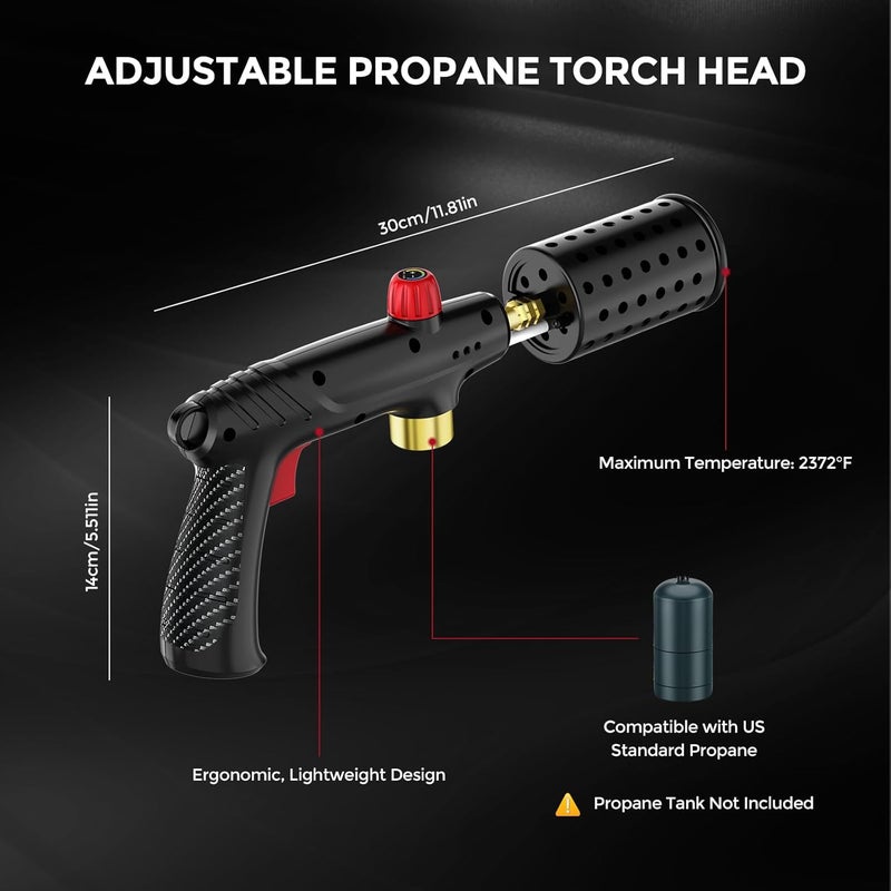 SILADKN Propane Torch Gun with Adjustable Flame, Handheld Torch Head for BBQ, Grill, Sous Vide, Campfire & Charcoal Lighting, Safety Lock & Wide Nozzle Design, Tank Not Included, Black - Image 2